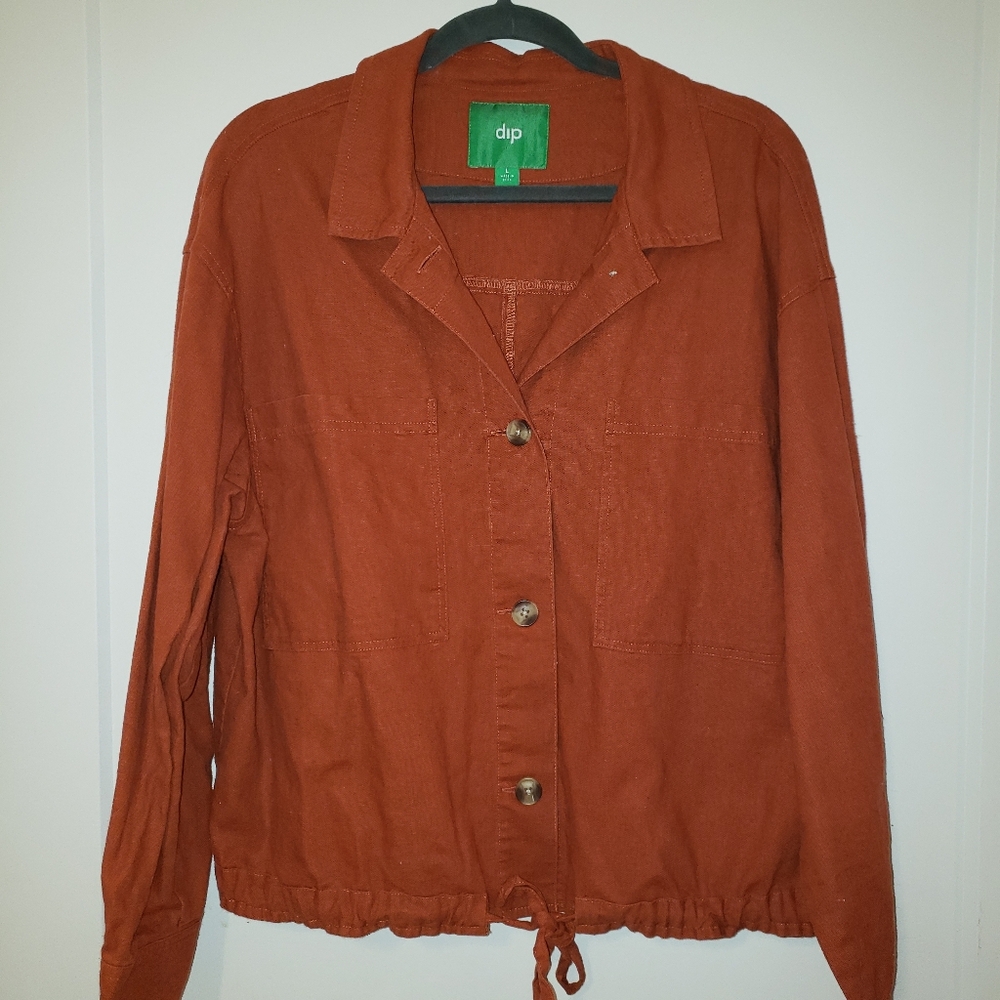 Dip Rust Orange Light Button-up Jacket Size L NWOT Linen Cotton Blend Fall Boho